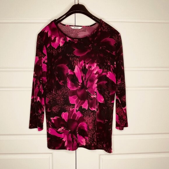 Tanjay Fuchsia and Black Floral Print Top – Size Medium - Picture 8 of 9